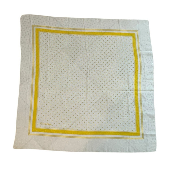 Vtg. David Hayes Scarf Wrap Silky Yellow White Polka Dot Oversized 35in Signed - Picture 3 of 4